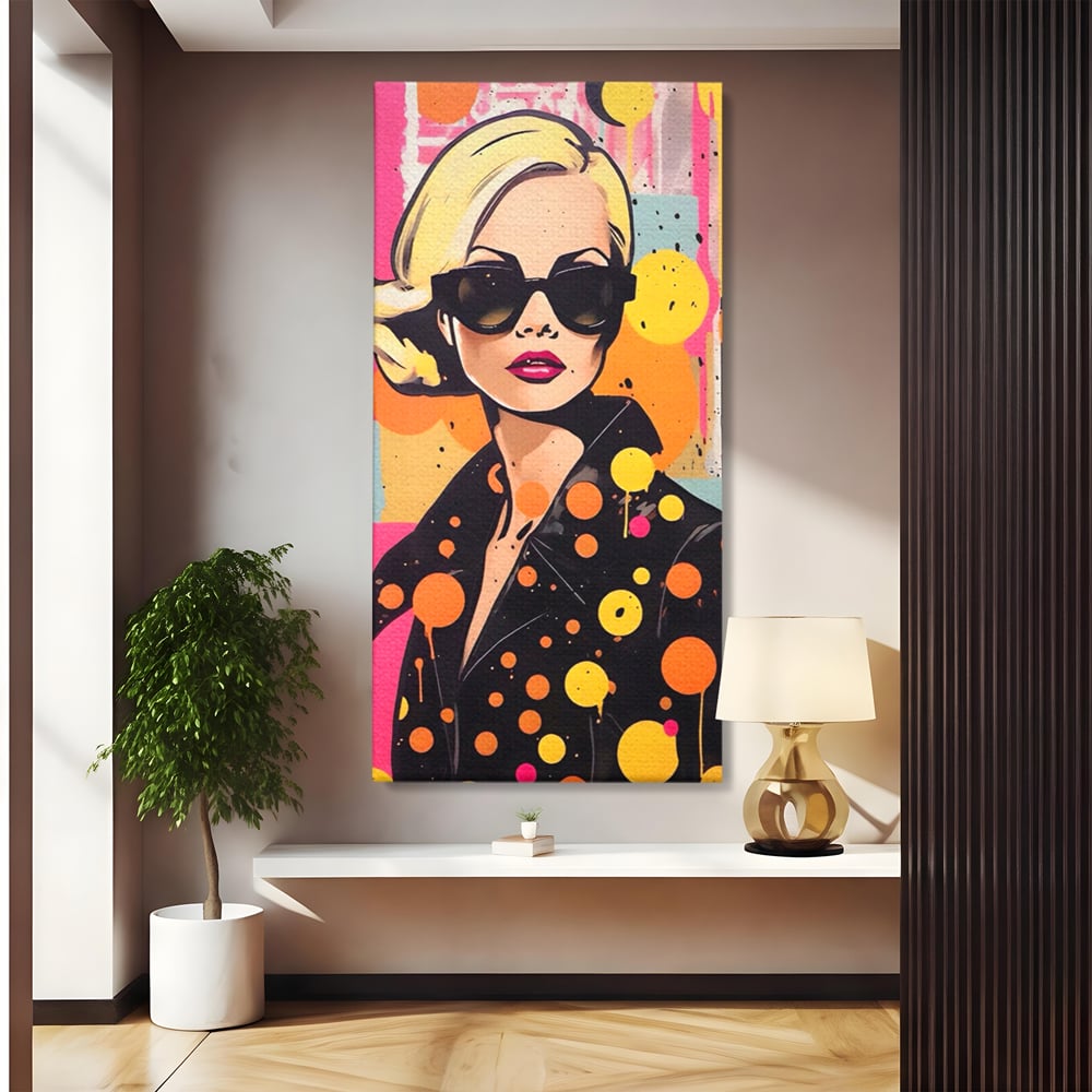 Tablou canvas cu tablou canvas portret femeie ochelari, fara rama, pe sasiu de lemn